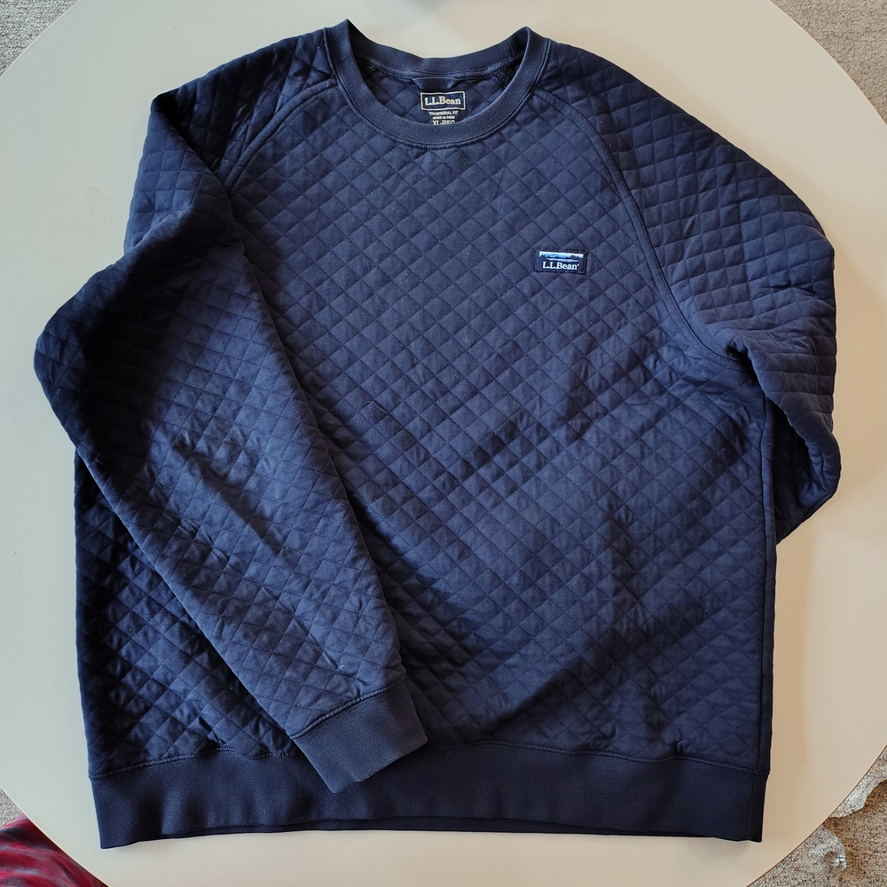 L.L. Bean Men's Navy Quilted Crewneck